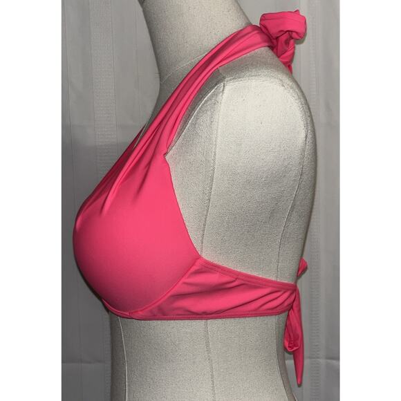 Jolefille Push-Up Underwired Bikini Top Molded Cups Triangle Halter Ties Pink M - Picture 8 of 10